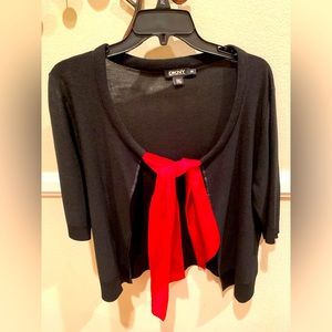 Donna Karan Black Sweater with Red Tie